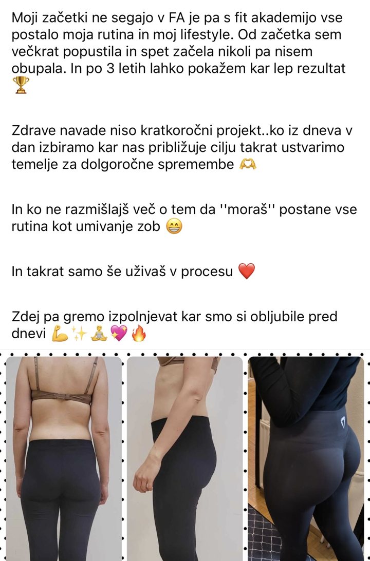 Objava članice v skupnosti Fit akademije